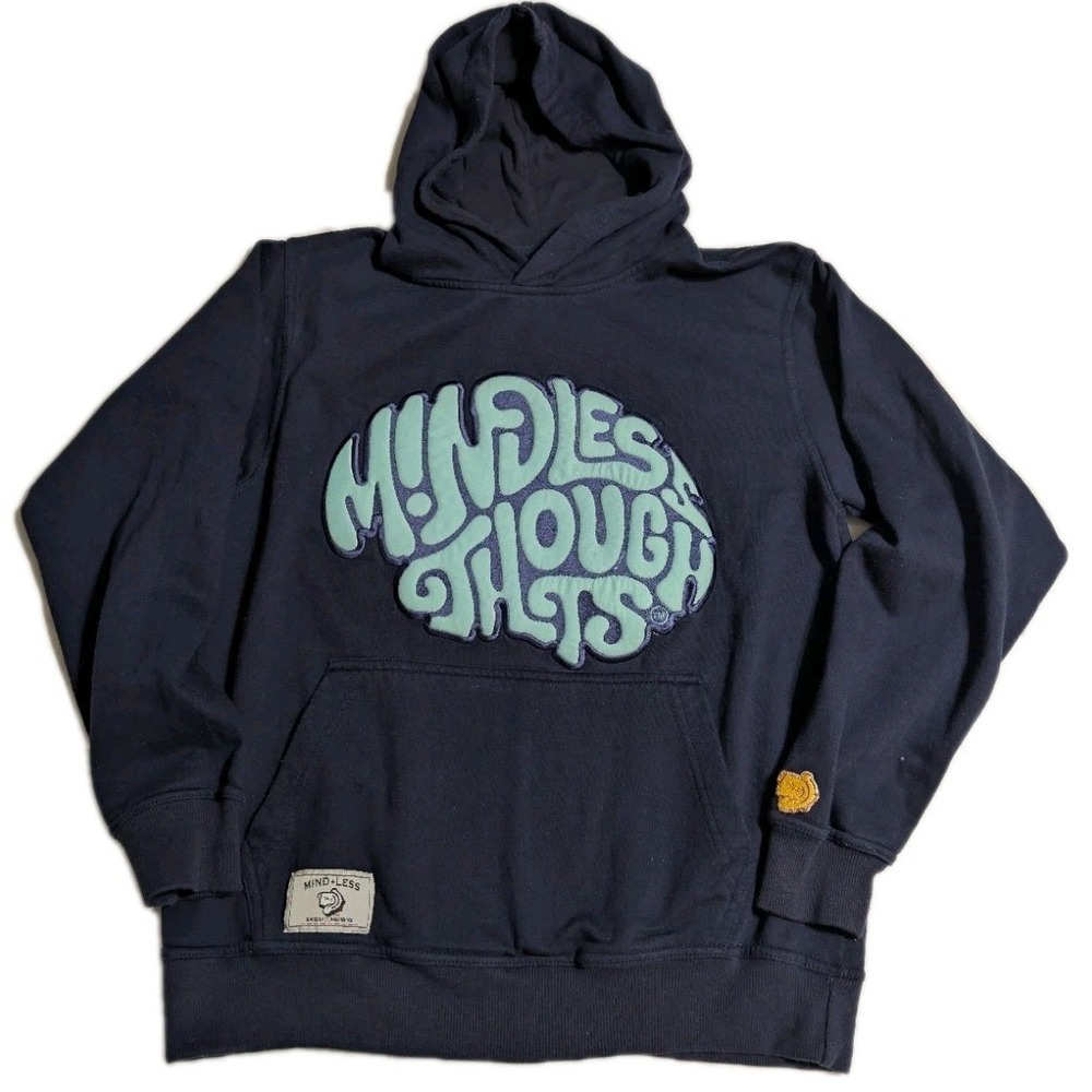 Mindless Thoughts Hoodie Mens Small Navy‎ Graphic Pullover Skate Surf Streetwear